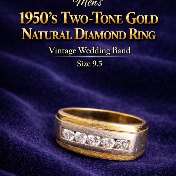 14K Yellow & White Gold Ring With (5) Natural Diamonds Size 9.5